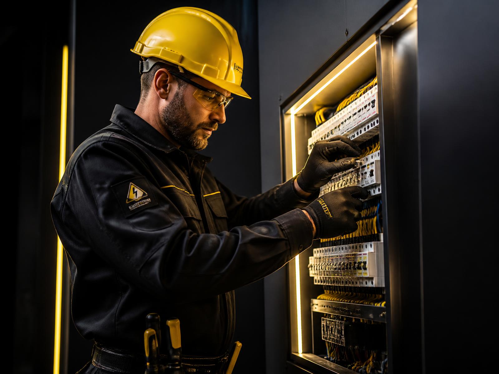Eletricista profissional da Elétrica System trabalhando em quadro elétrico em Aracaju